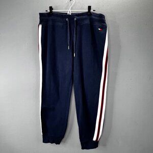 Tommy Hilfiger Sport Joggers Sweatpants XL Blue Side Stripe Drawstring Crop